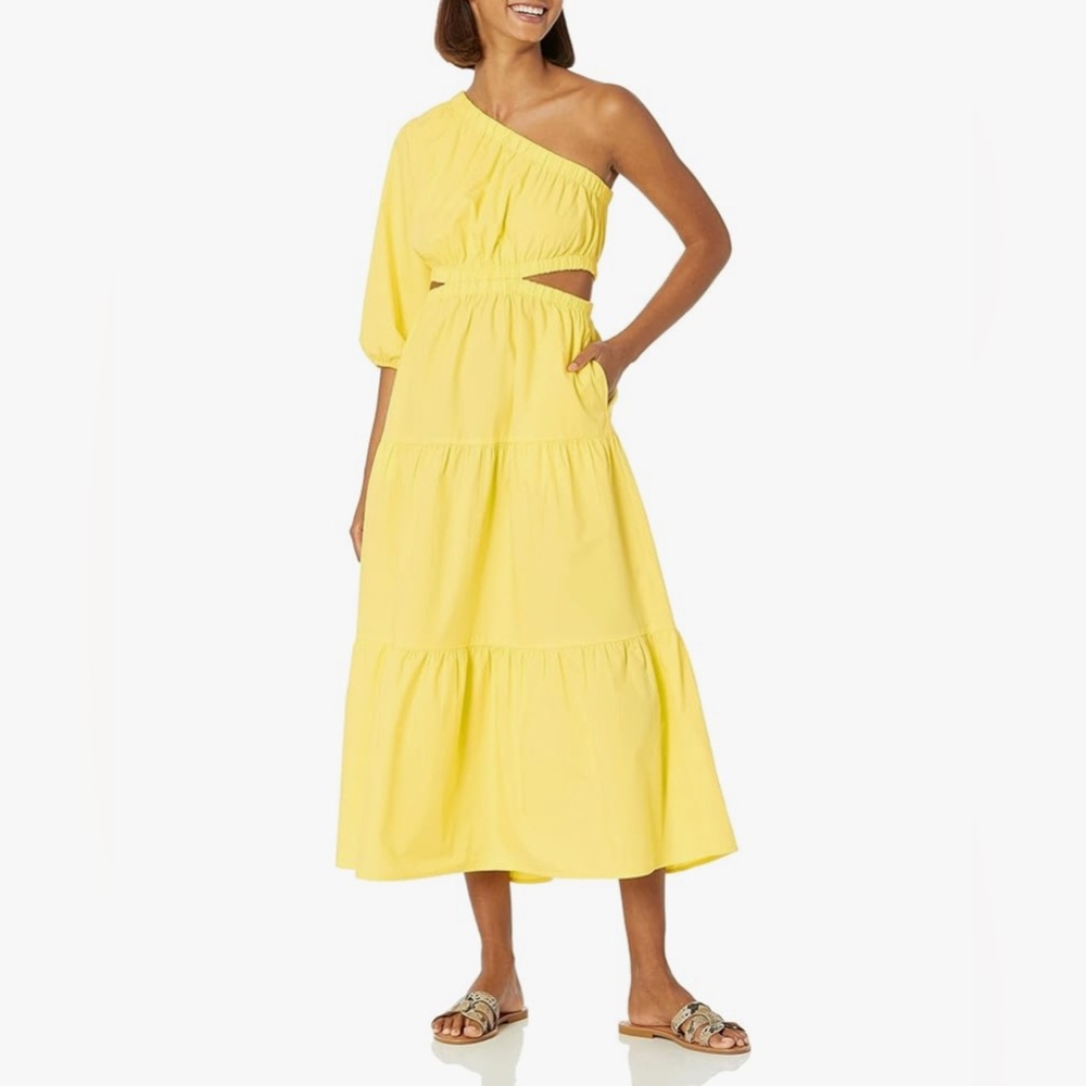 The Drop Women's April One Shoulder Cut-Out Tiered Midi Dress